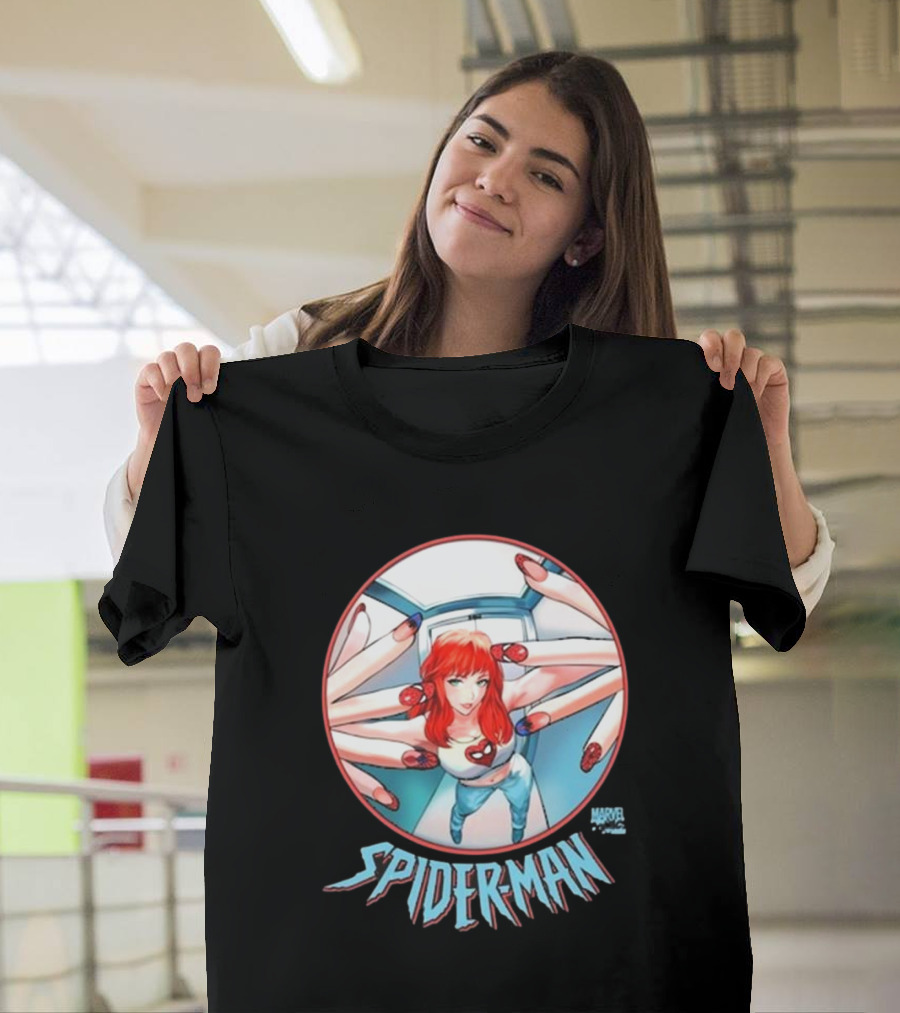Marvel Comics Spider-Man Cover Girl In Red Hair With Spider Nails T-Shirt