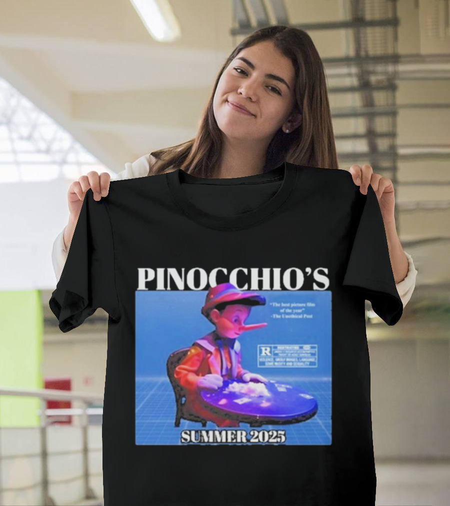 Pinocchio’s Summer 2025 Unethical Threads Movie Parody T-Shirt