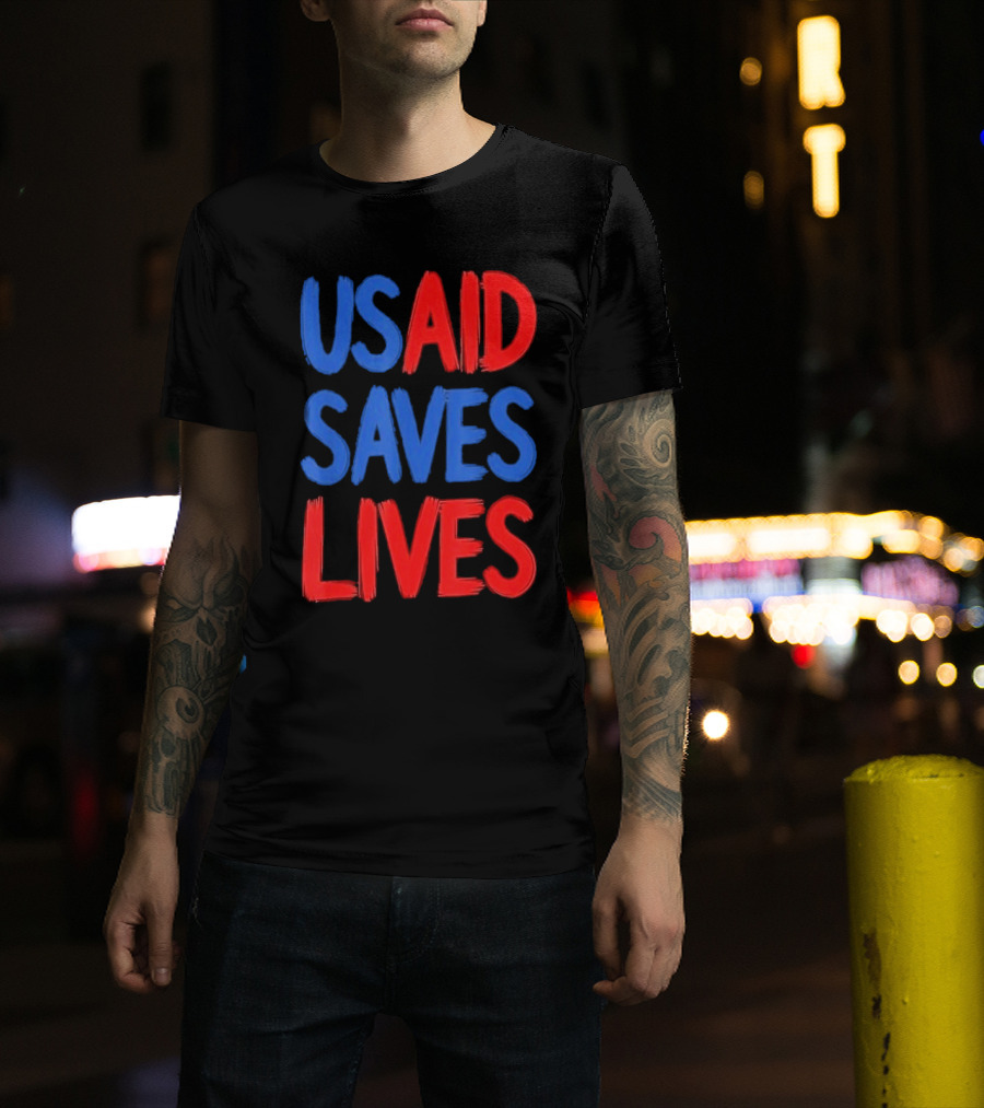 USAID Saves Lives Red And Blue Text T-Shirt