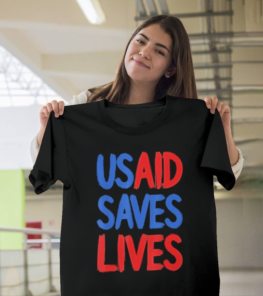 USAID Saves Lives Red And Blue Text T-Shirt
