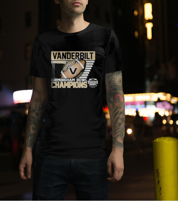 Vanderbilt Commodores 2024 Birmingham Bowl Champions Football V Badge T-Shirt
