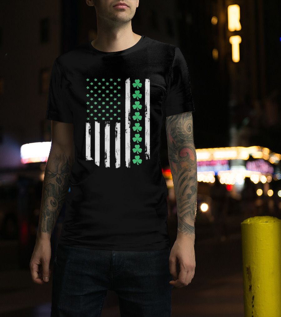 Vintage St. Patrick’s Day American Flag Shamrock Stars Stripes T-Shirt
