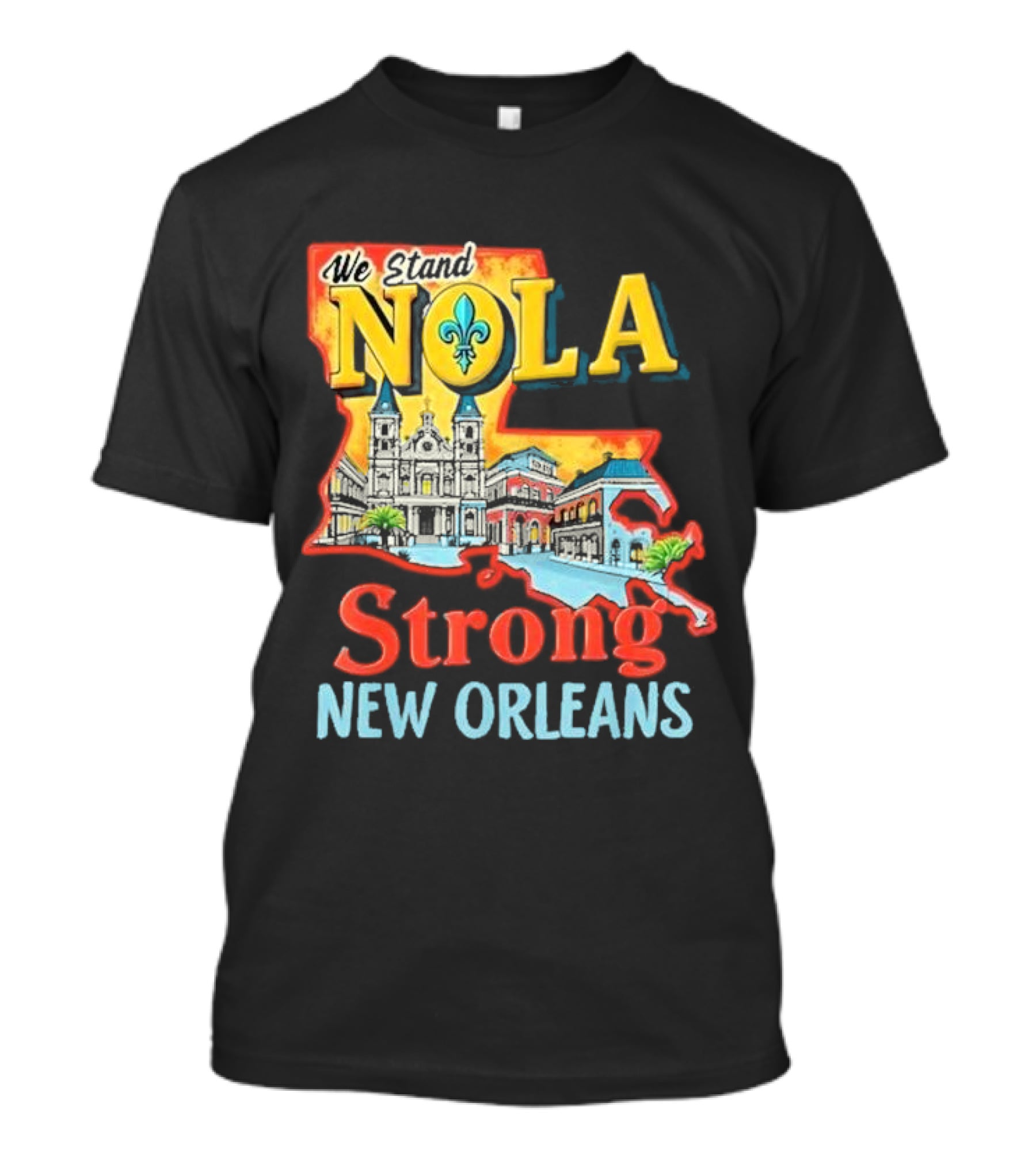 We Stand NOLA Strong New Orleans Fleur-de-lis Map Iconique T-Shirt