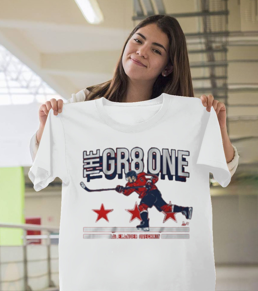 The GR8 One Alexander Ovechkin Hockey Player with Stars and Stick T-Shirt