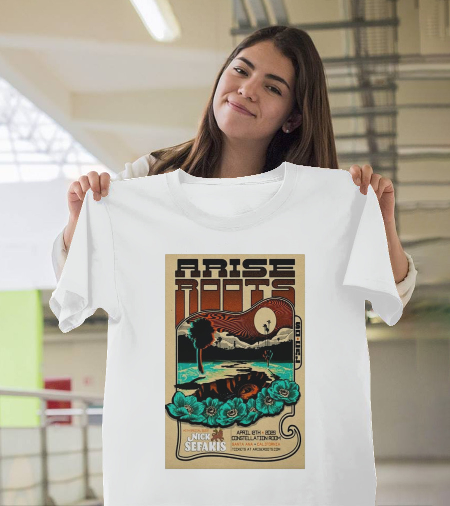 Arise Roots April 12 2025 Santa Ana California Tour Constellation Room with Nick Sefakis T-Shirt