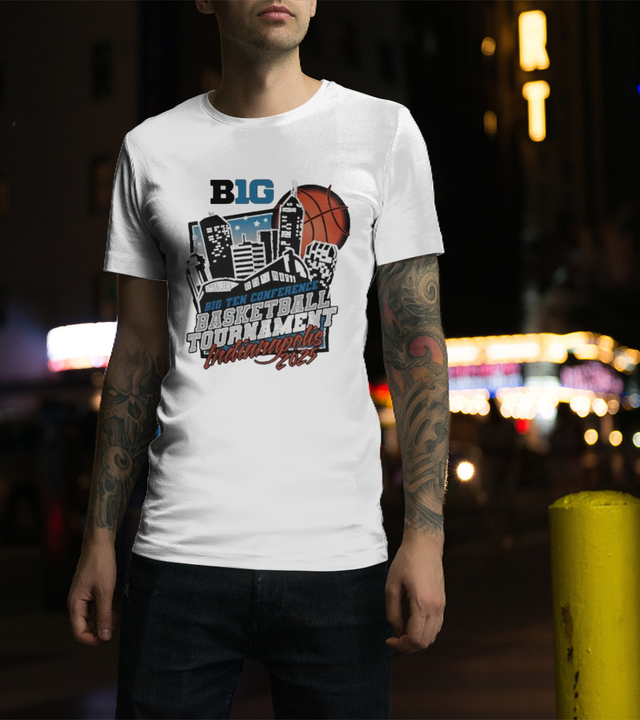 Big Ten Conference Basketball Tournament Indianapolis 2025 City Skyline Basketball Urban Scene T-Shirt