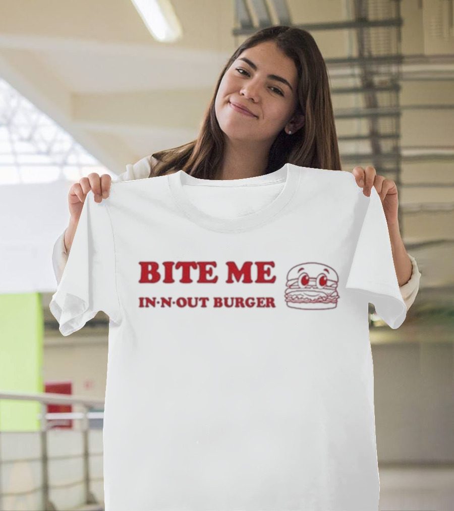 Bite Me In N Out Burger Funny Hamburger Sketch T-Shirt
