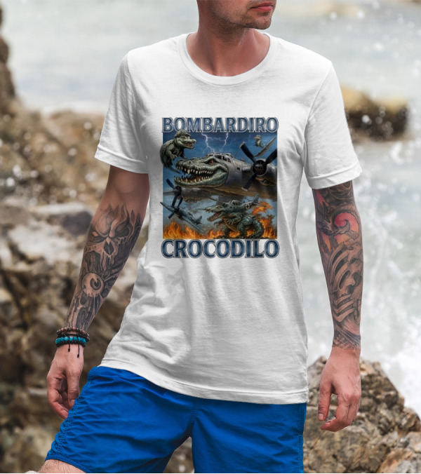 Bombardiro Crocodilo Italian Brainrot Meme Airplane Crocodile Battle T-Shirt
