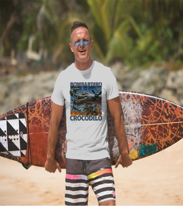 Bombardiro Crocodilo Italian Brainrot Meme Airplane Crocodile Battle T-Shirt