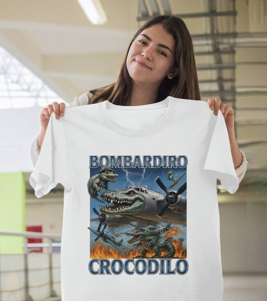 Bombardiro Crocodilo Italian Brainrot Meme Airplane Crocodile Battle T-Shirt