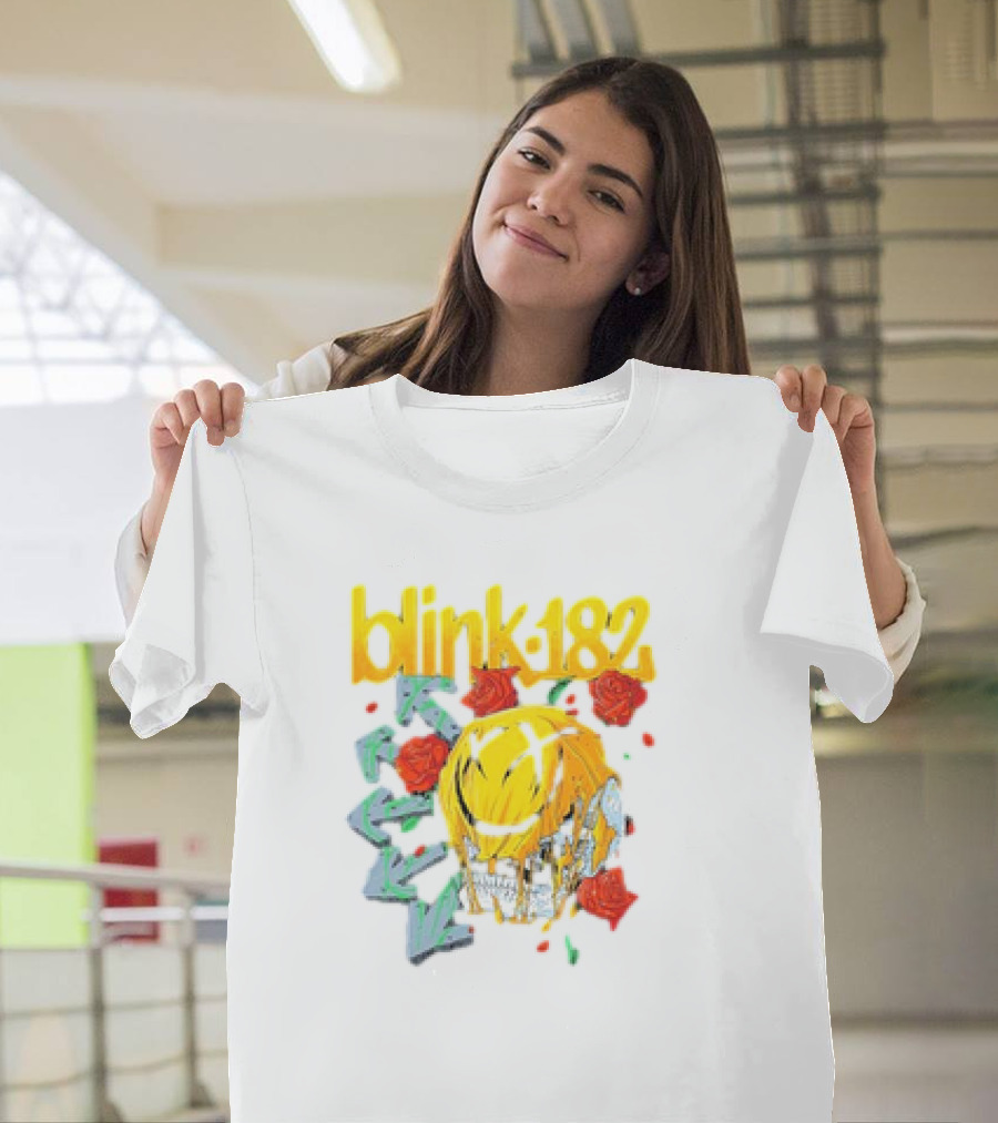 Blink 182 Skull Roses Dripping Yellow Paint T-Shirt
