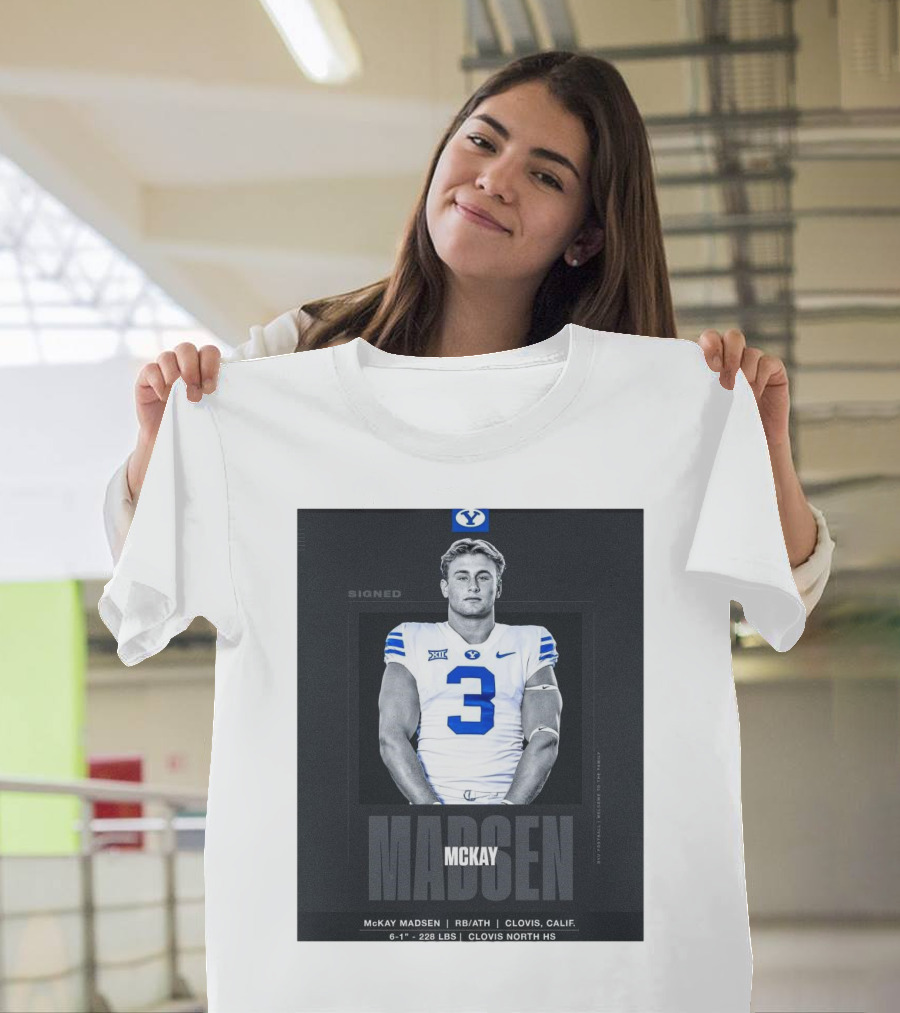 BYU Cougars McKay Madsen Signed Clovis North HS Welcome T-Shirt