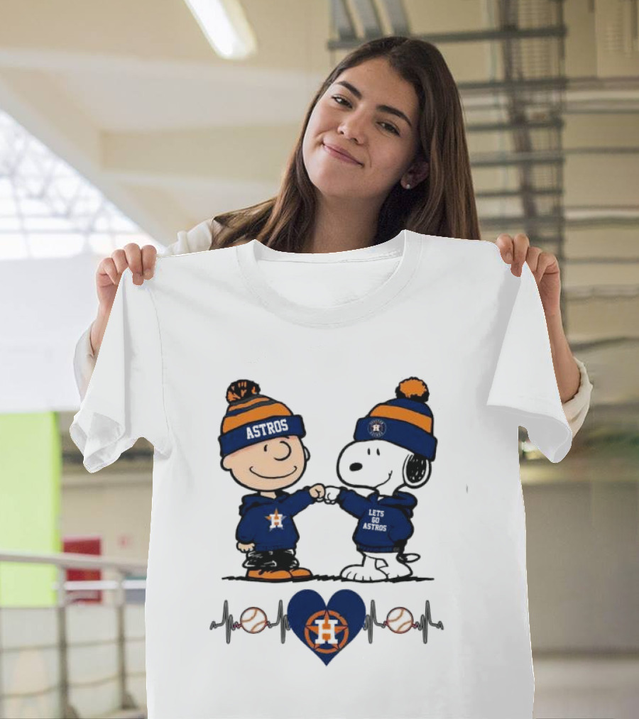 Charlie Brown Snoopy Astros Heartbeat Houston Peanuts Baseball T-Shirt