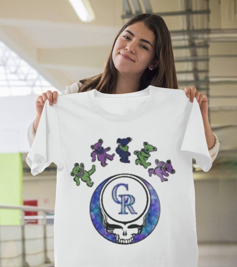 Colorado Rockies 2025 Grateful Dead Night Skull With Dancing Bears Baseball Event T-Shirt