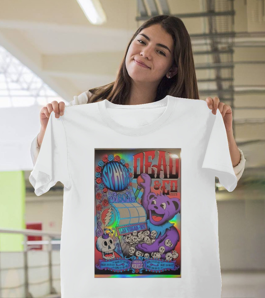 Dead & Co 2023 Las Vegas Sphere I Need A Miracle Apr 24-25-26 Purple Bear and Skull T-Shirt