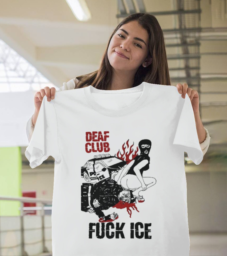 DEAF CLUB FUCK ICE Burning Antlers and Devil Imagery T-Shirt