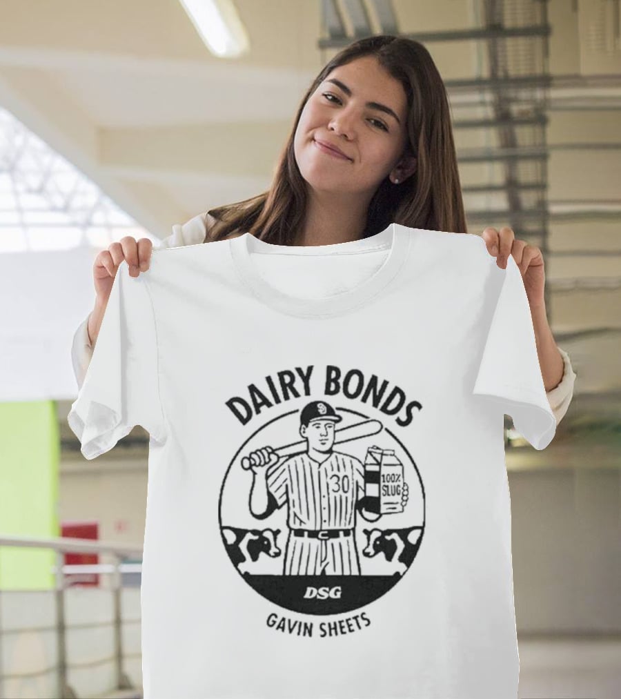 Dairy Bonds Gavin Sheets Baseball Cartoon With Bat And Milk Jug T-Shirt
