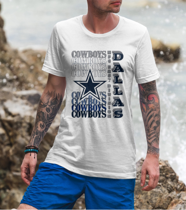 Dallas Cowboys NFC East Division Star Graphics Cowboys Text Pattern T-Shirt