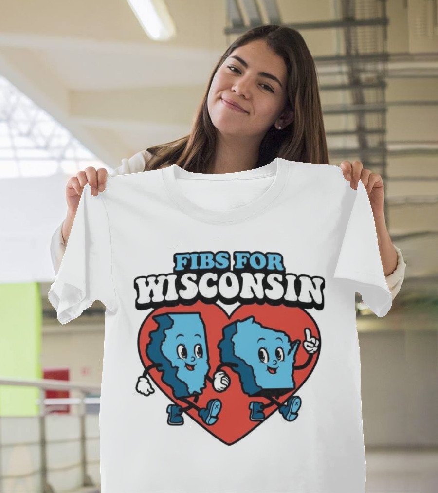 FIBS for Wisconsin Love Heart Walking Cartoon Maps T-Shirt