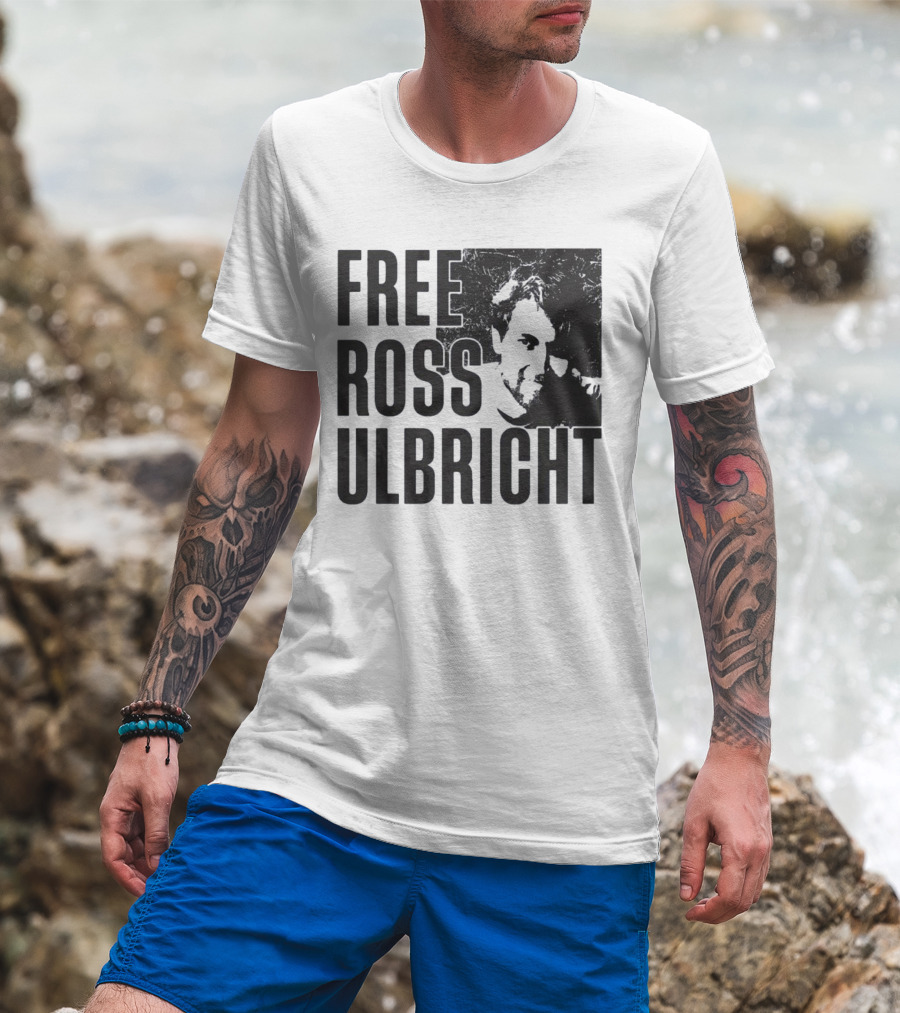 Free Ross Ulbricht Text With Distressed Face Graphic T-Shirt