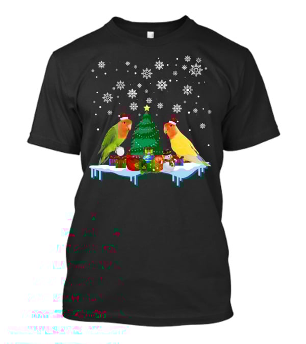 Lovebird Merry Christmas Snowflakes Tree Santa Hats T-Shirt