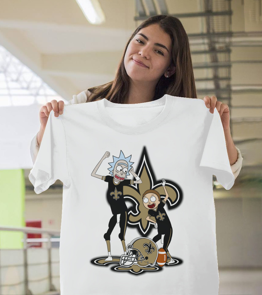 Rick and Morty New Orleans Saints NFL Crossover with Fleur-de-lis T-Shirt