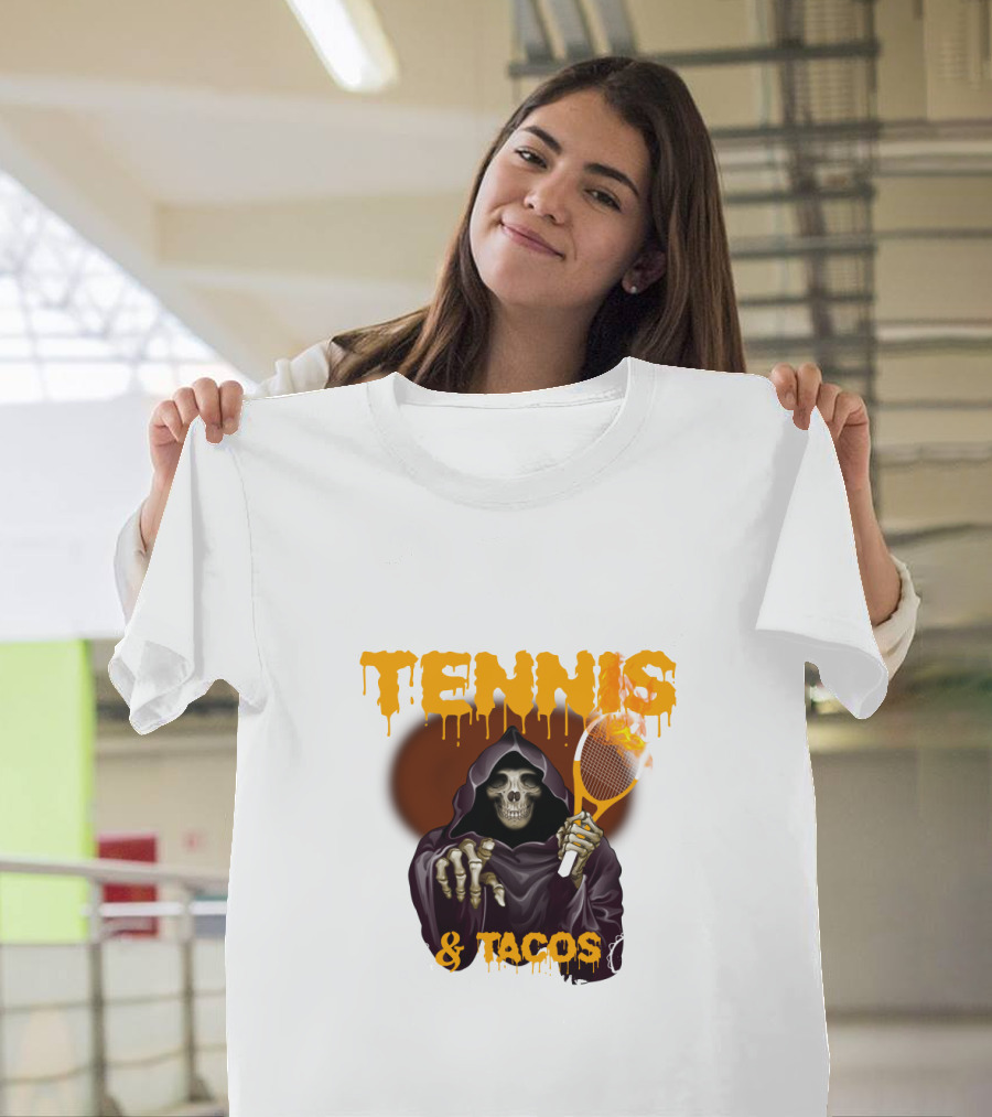 Tennis and Tacos Grim Reaper with Tennis Racket T-Shirt