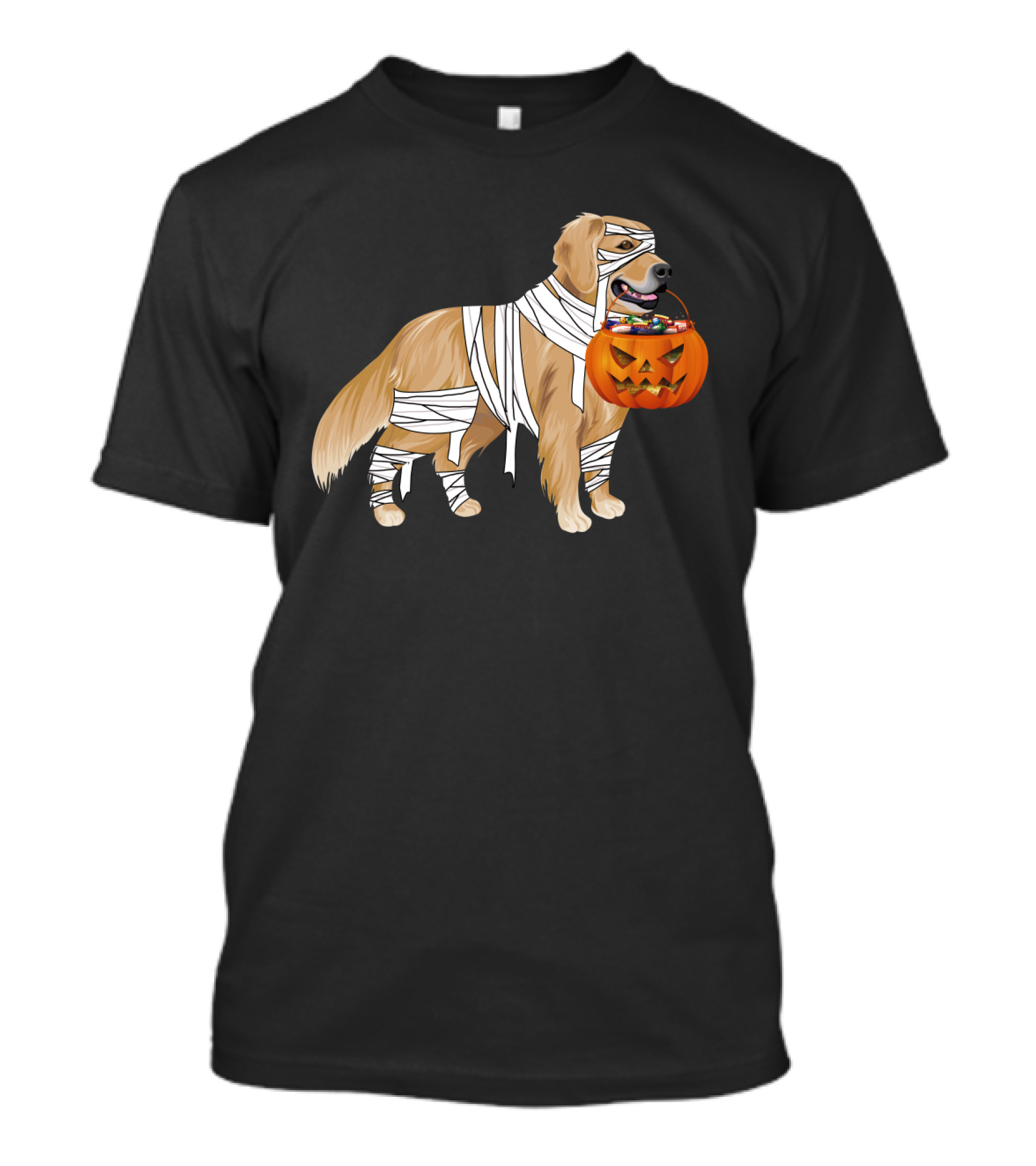 Golden Retriever Mummy With Halloween Pumpkin Basket T-Shirt
