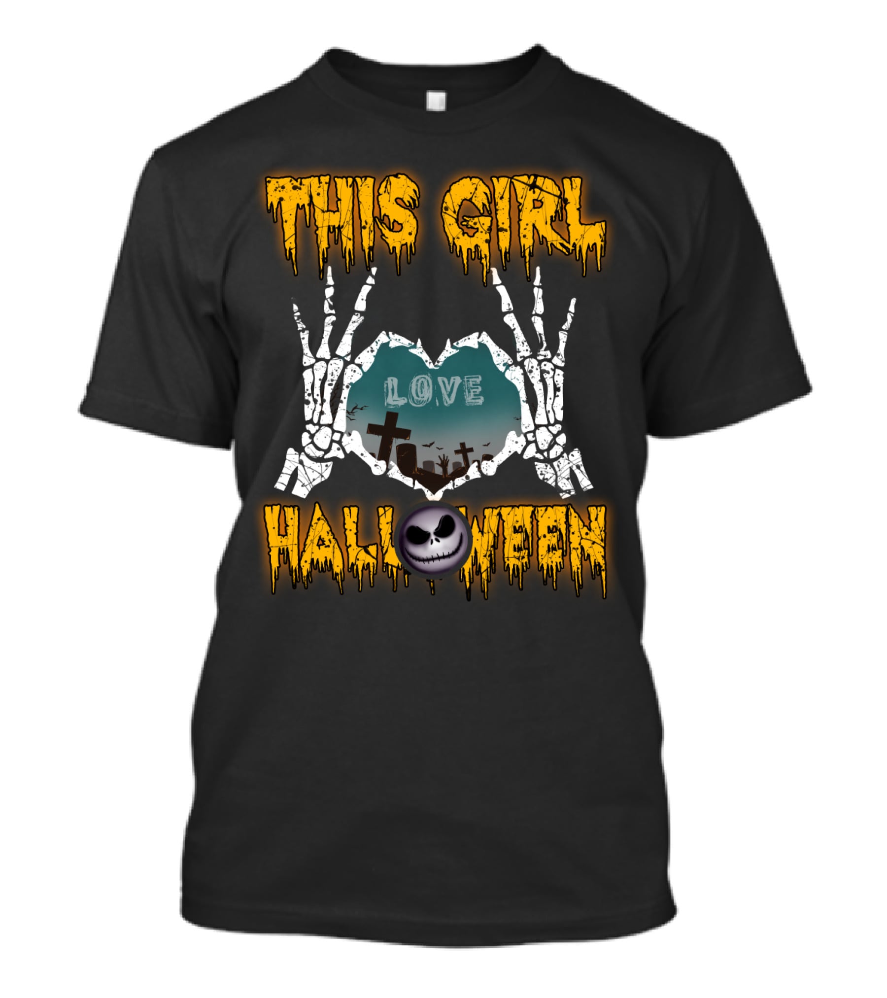 This Girl Love Halloween Skeleton Heart Graveyard Jack-O-Lantern T-Shirt