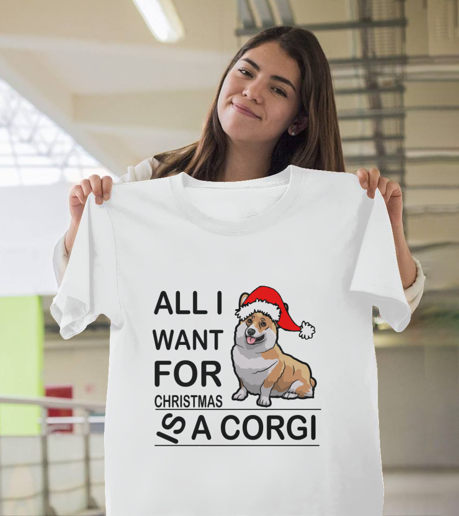All I Want For Christmas Is A Corgi With Santa Hat T-Shirt