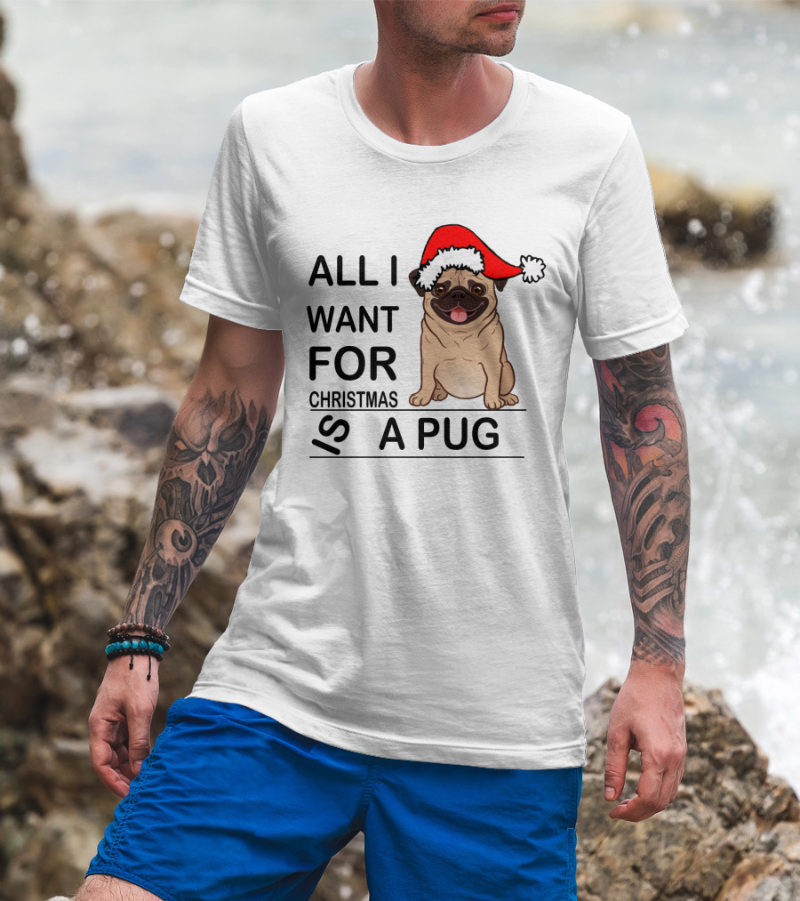 All I Want For Christmas Is A Pug Wearing Santa Hat T-Shirt