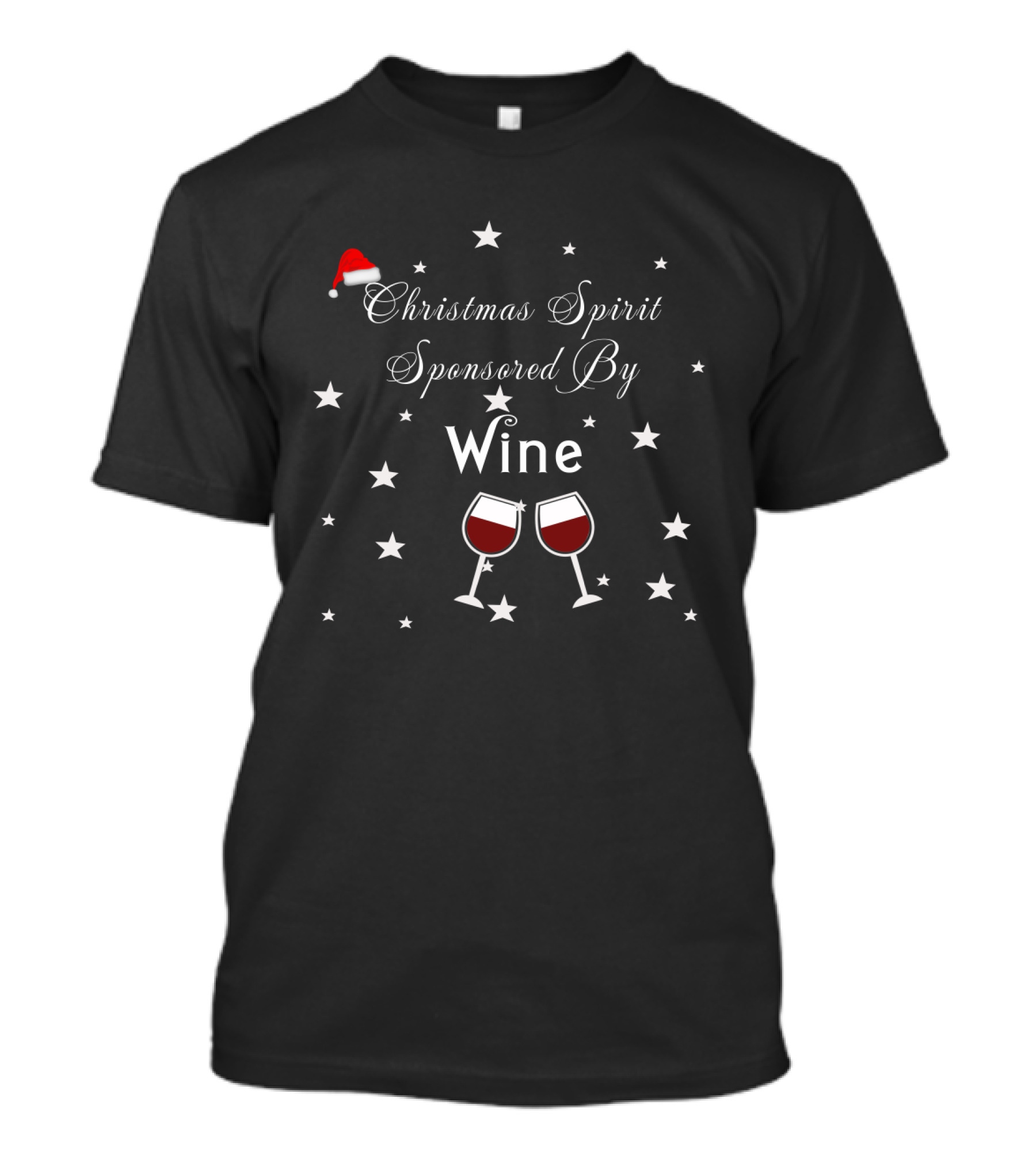 Festive Christmas Spirit Sponsored By Wine With Santa Hat And Stars T-Shirt