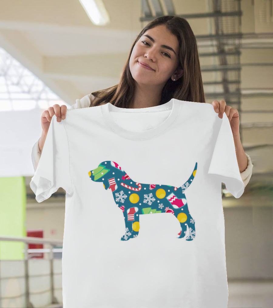 Dog Lover Christmas Beagle with Festive Floral T-Shirt