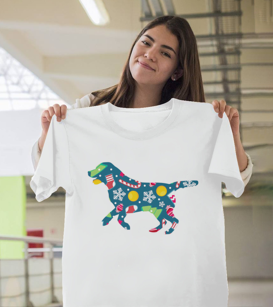 Dog Lover Christmas Floral Labrador Retriever with Festive Snowflakes and Holiday Ornaments T-Shirt