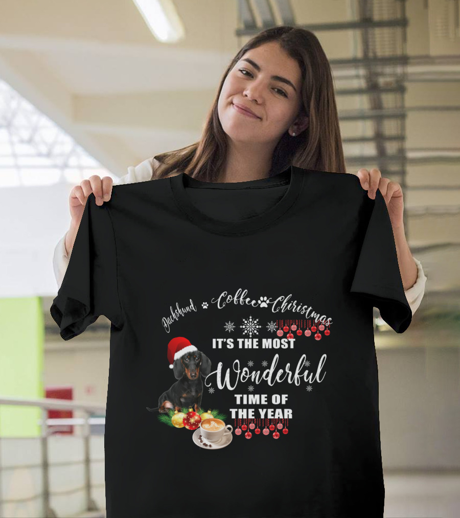 Dachshund Coffee Christmas It's the Most Wonderful Time of the Year T-Shirt