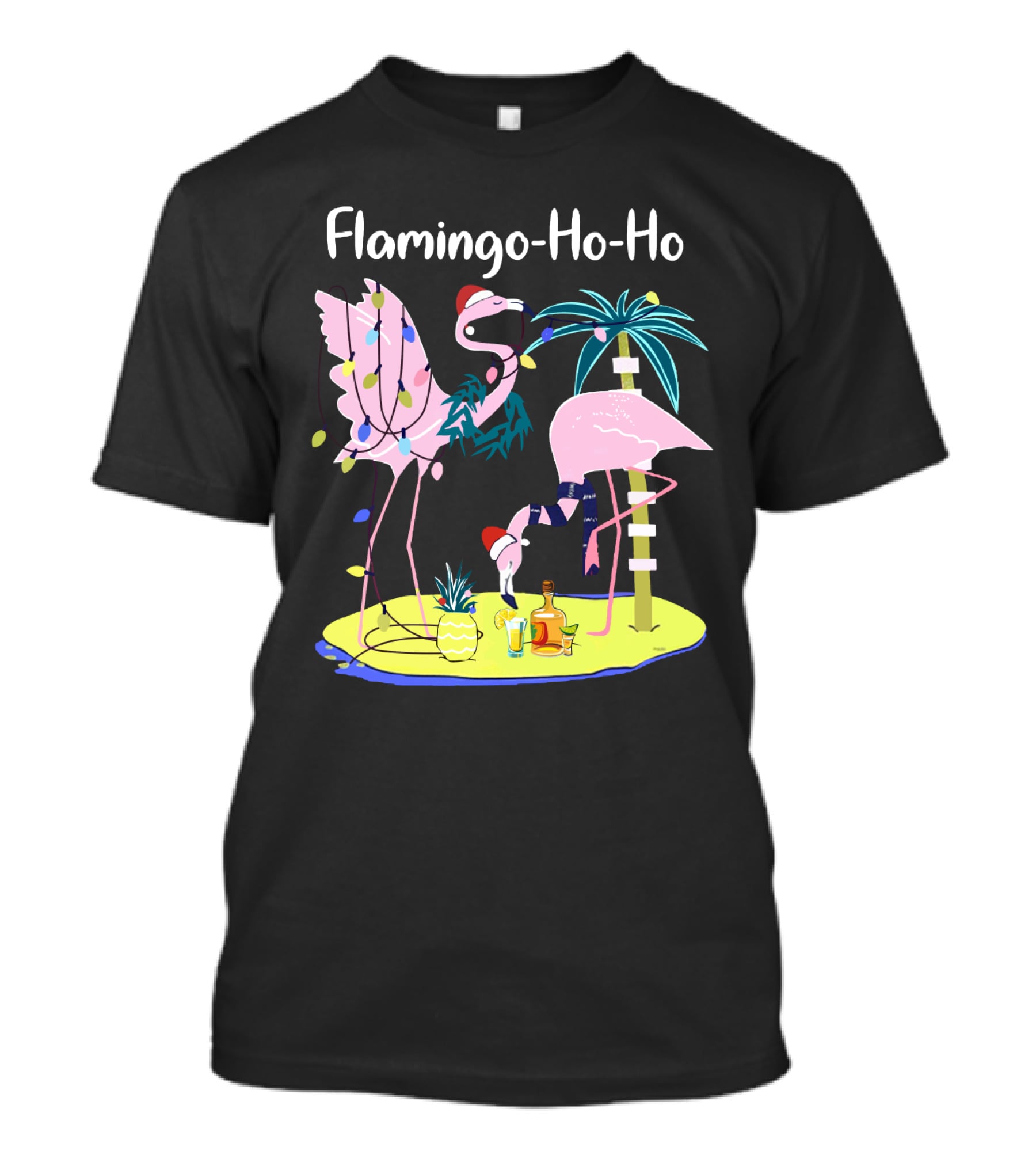 Flamingo Ho Ho Tequila Wine Island Holiday Party T-Shirt