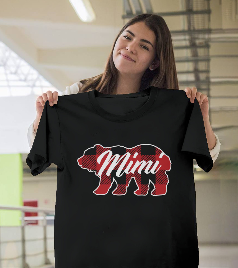 Family Christmas Matching Buffalo Plaid Mimi Bear T-Shirt