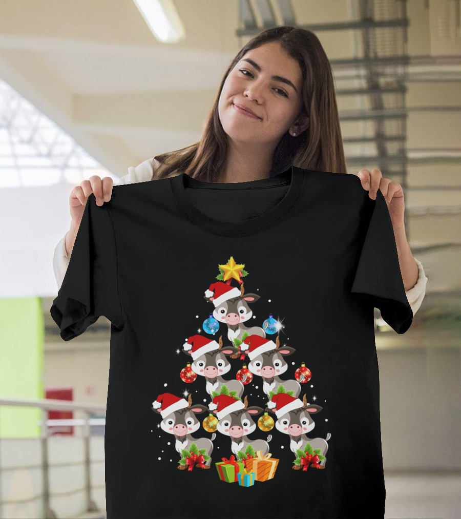 Goat Christmas Tree with Santa Hats and Presents T-Shirt
