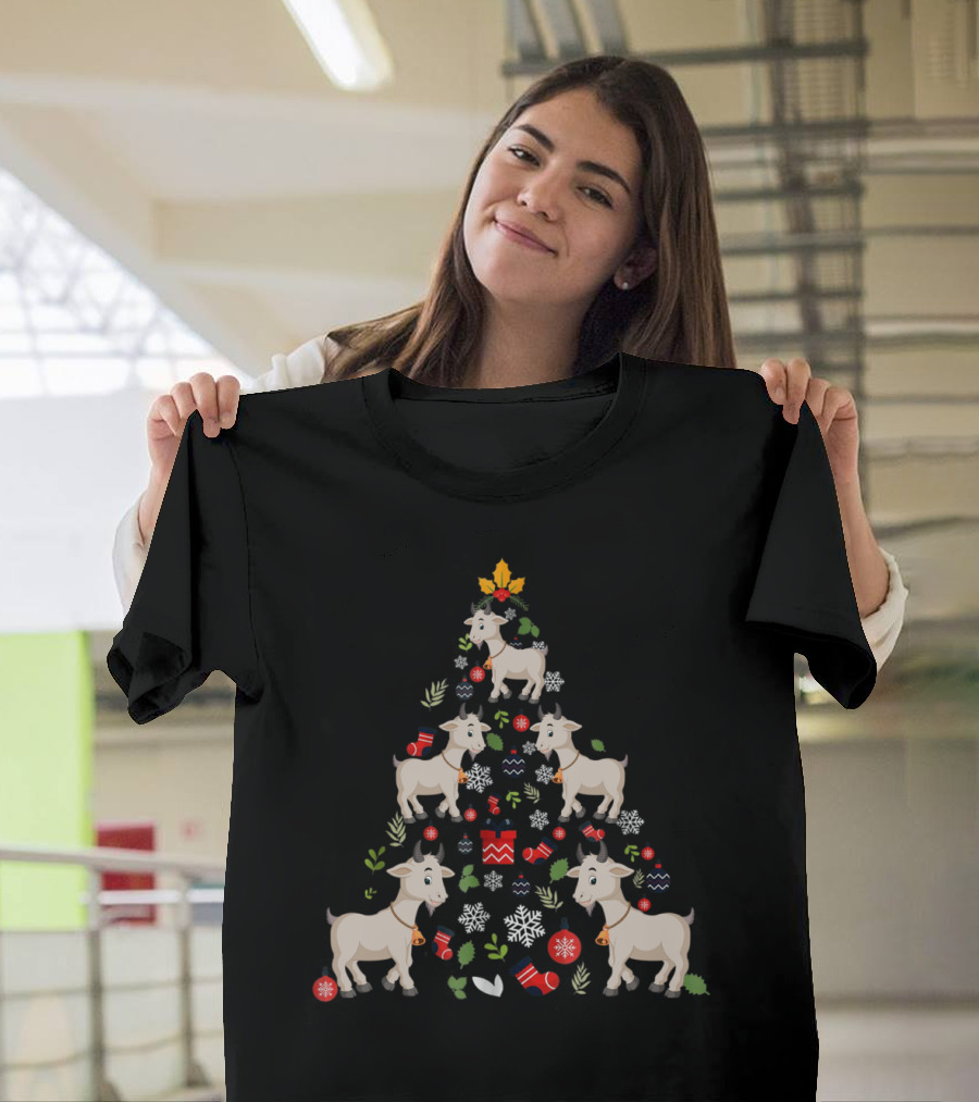 Goat Ornament Decor Christmas Tree with Snowflakes and Candy T-Shirt