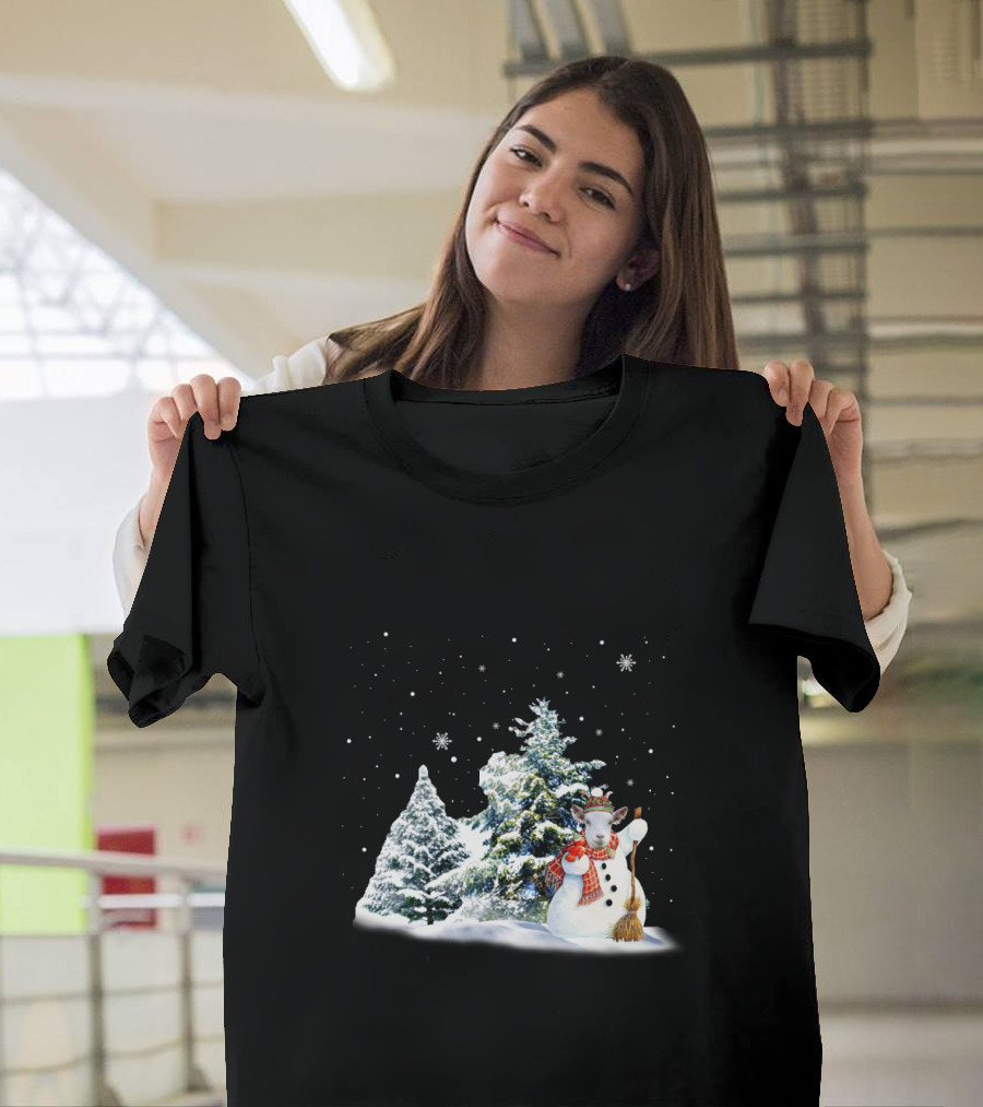 Goat Snowman Merry Winter Wonderland Scene T-Shirt