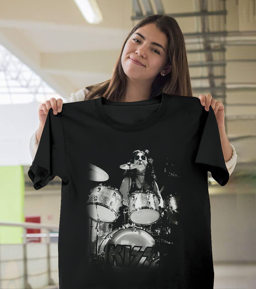 KISS Peter Criss Drummer Black and White Performance T-Shirt