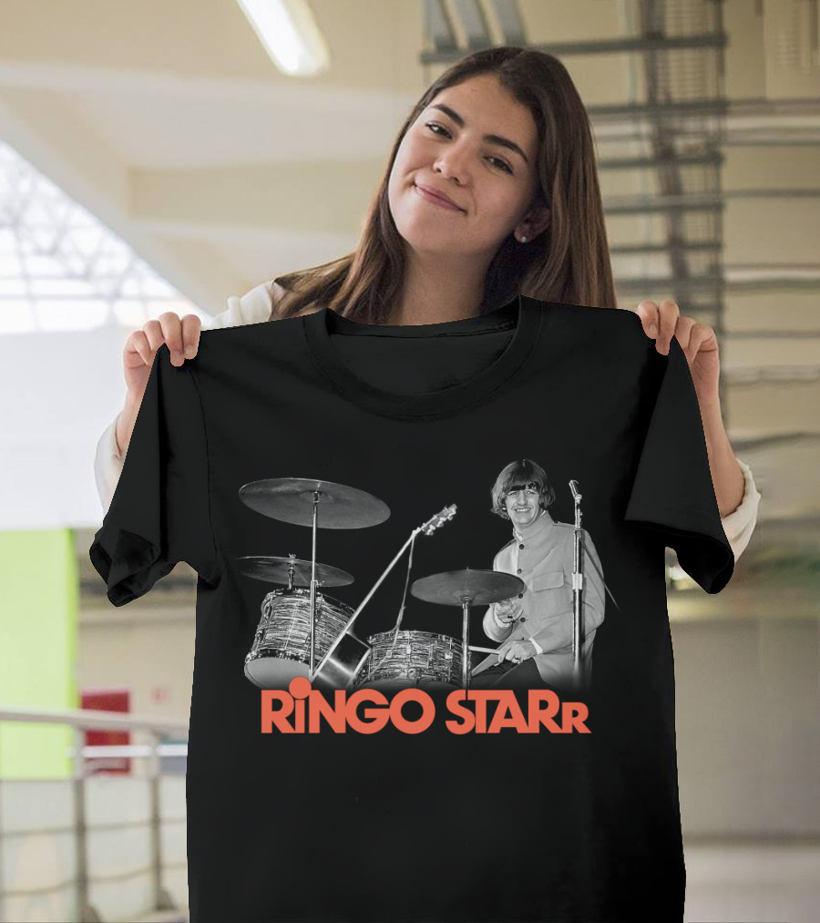Ringo Starr Drummer Black and White Photo T-Shirt