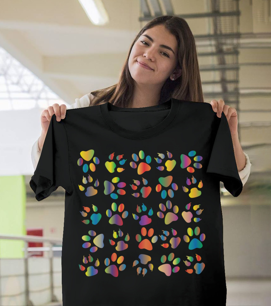 Colorful Dog Paw Prints T-Shirt