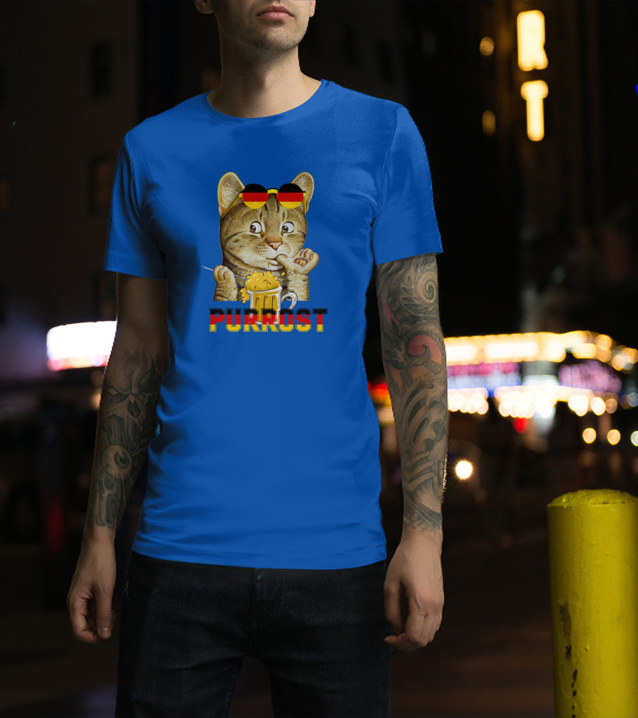 Oktoberfest Cat With Beer Mug And German Sunglasses Prost Pun Purrost T-Shirt