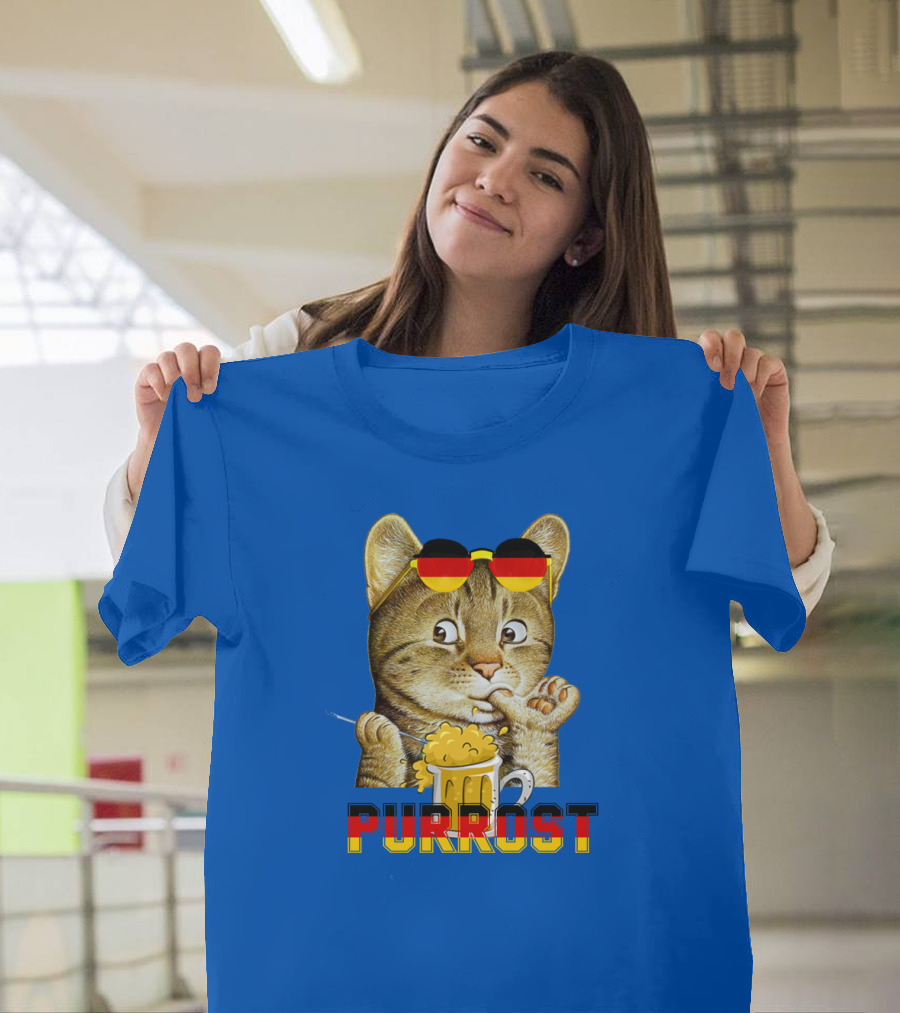 Oktoberfest Cat With Beer Mug And German Sunglasses Prost Pun Purrost T-Shirt