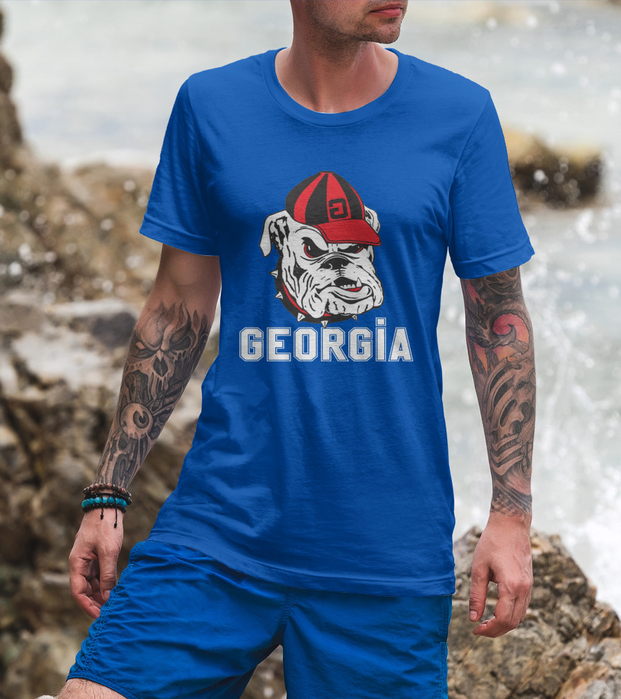 Georgia Bulldogs Vintage Red And Black Cap Bulldog T-Shirt
