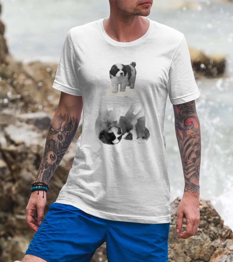 St. Bernard Puppy With Reflective Water Illusion T-Shirt