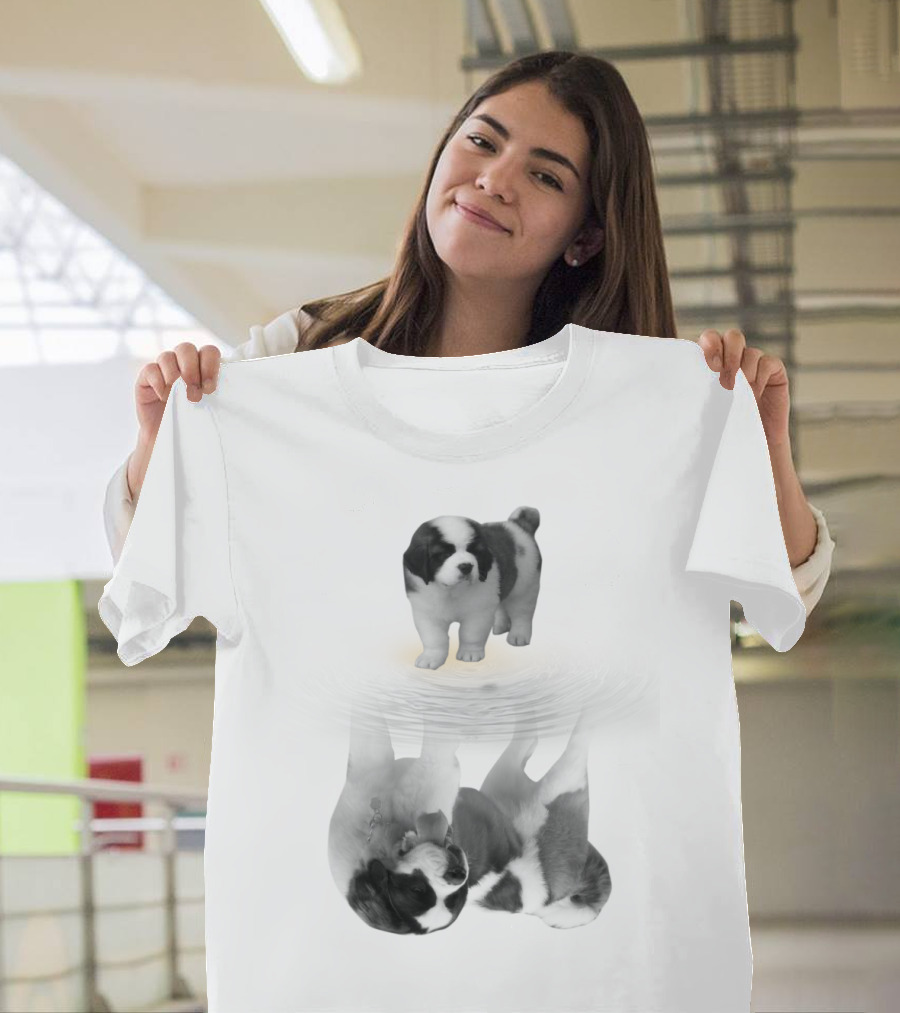 St. Bernard Puppy With Reflective Water Illusion T-Shirt