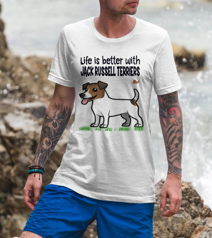 Life Is Better With Jack Russell Terriers Cute Dog And Butterfly T-Shirt