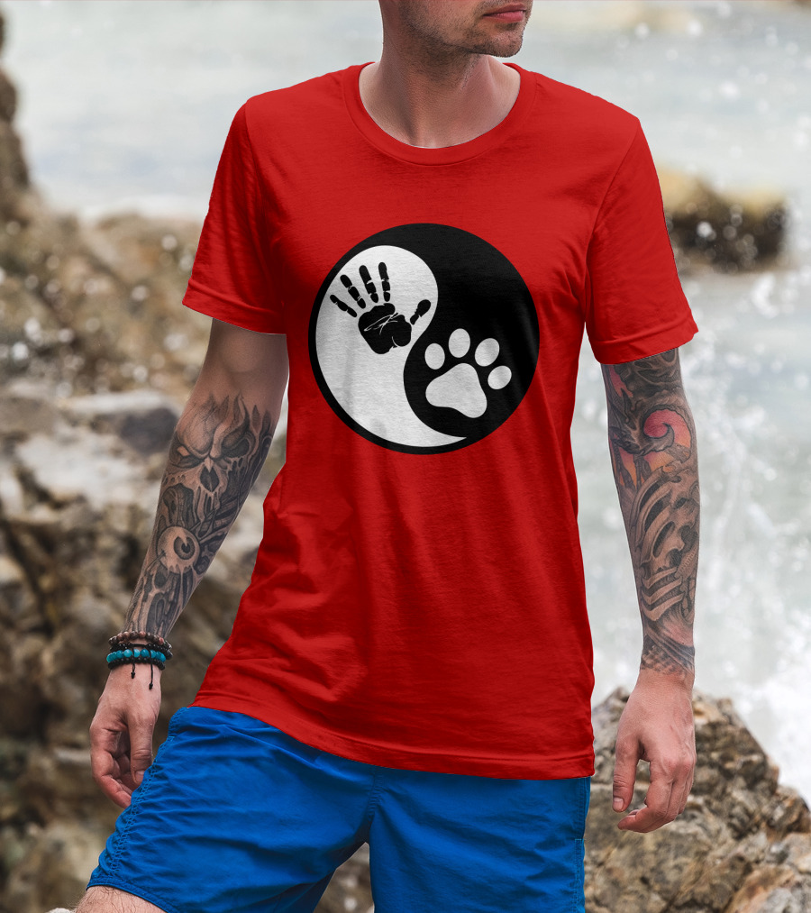 Yin Yang Hand Paw Print Best Dog Harmony T-Shirt